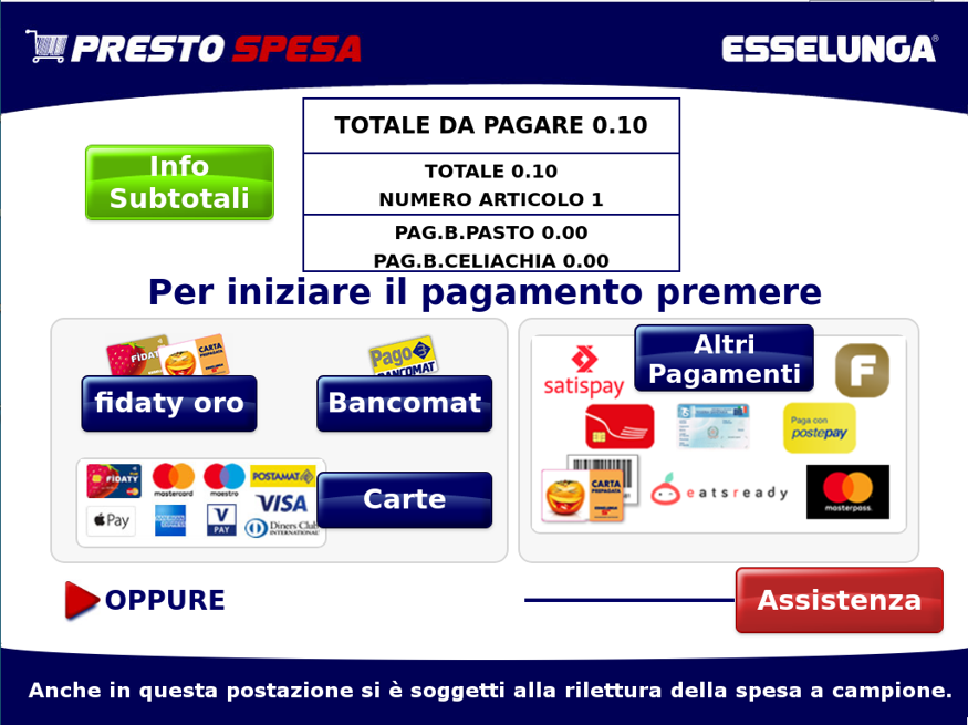Legacy Esselunga self-checkout — payment start screen
